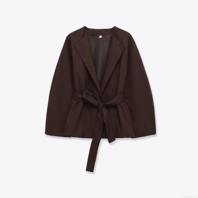 Women's Solid Color Lace-up Blazer Jacket Elegant V-Neck Long Sleeve Polyester Outerwear Fall Fashion Casual Office Wear For Ladies