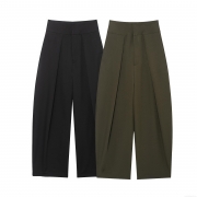 Women's High Waisted Wide Leg Casual Pants 100% Polyester Solid Color Loose Balloon Trousers For Women Casual Streetwear Style Long Pants