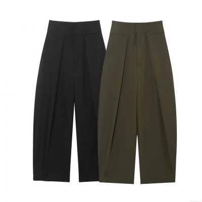 Women's High Waisted Wide Leg Casual Pants 100% Polyester Solid Color Loose Balloon Trousers For Women Casual Streetwear Style Long Pants