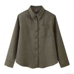 Women Plaid Long Sleeve Shirt Polyester Lapel Button Down Check Blouse With Pocket Loose Casual Daily Vintage Streetwear Fashion Top