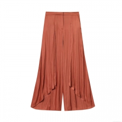 Women's High Waist Wide Leg Pants Satin Pleated Trousers Elegant Draped Loose Fit Fall Fashion Bottoms For Ladies