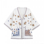 Women's Long Sleeve Blouse 85% Cotton Floral Embroidered V Neck Shirt Loose Casual Bohemian Style Tops For Women Elegant Breathable Comfortable Vacation Clothing