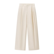 Women's High Waist Wide Leg Trousers Casual Pleated Straight Long Pants Elegant Polyester Blend Office Daily Fashion Trousers For Ladies