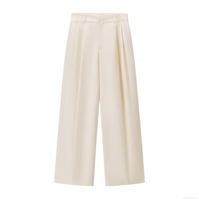 Women's High Waist Wide Leg Trousers Casual Pleated Straight Long Pants Elegant Polyester Blend Office Daily Fashion Trousers For Ladies