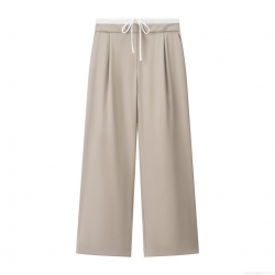 Women's High Waist Wide Leg Pants Elegant Elastic Drawstring Contrast Waist Draped Straight Trousers Casual Loose Fit Office Slacks Versatile Daily Bottoms