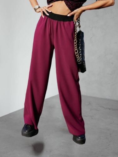 Women's Wide Leg Pants High Waisted Elastic Waist Loose Straight Casual Trousers Streetwear Fashion Polyester Spandex Blend Long Pants for Lady Daily Work