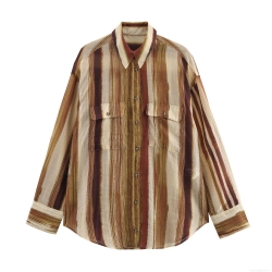Women's Casual Loose Stripe Blouse Long Sleeve Button Down Shirt Lightweight Polyester Tops Commuter European Style Streetwear for Spring Summer Autumn
