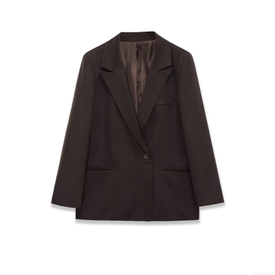 Women's Loose Casual Blazer Jacket Solid Color Single Button Polyester Long Sleeve Suit Collar Outerwear For Autumn Winter Streetwear Office Commute
