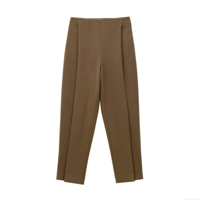 Women's High Waist Balloon Leg Casual Pants Solid Dark Brown Polyester Blend Loose Trousers Streetwear Fashion Wide Leg Slacks for Ladies
