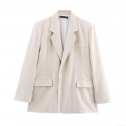 Women's Casual Loose Blazer Jacket Solid Color Lapel Long Sleeve Single Breasted Mid Length Suit Coat Polyester Outerwear Office Daily Street Style