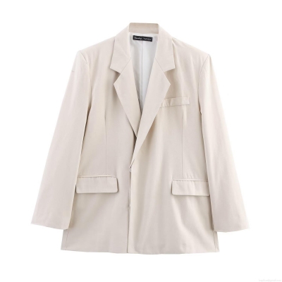 Women's Casual Loose Blazer Jacket Solid Color Lapel Long Sleeve Single Breasted Mid Length Suit Coat Polyester Outerwear Office Daily Street Style