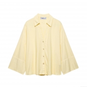 Women's Casual Long Sleeve Shirt 100% Polyester V-Neck Lapel Single Breasted Loose Fit Streetwear Top Light Yellow Daily Wear Blouse