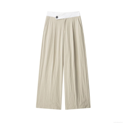 Women's Loose Wide Leg Pants With Splicing Waistband Casual Low Waist Polyester Trousers For Summer Streetwear Women