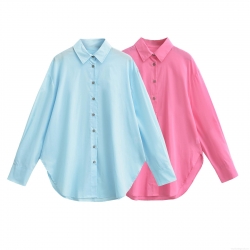 Women's Casual Cotton Long Sleeve Shirt Loose Fit Lapel Button Down Blouse Top for Autumn Streetwear Office Daily Wear