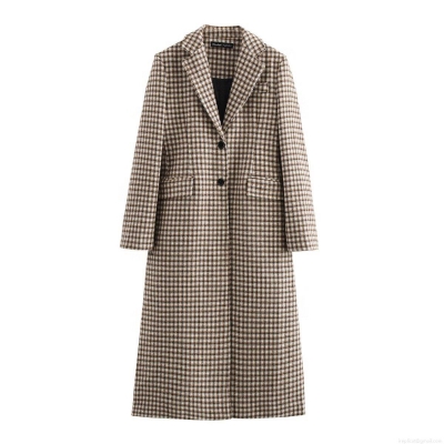 Women's Vintage Houndstooth Plaid Long Blazer Coat Lapel Single Breasted Overcoat For Autumn Winter Fashion Streetwear Casual Warm Woolen Outwear