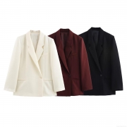 Women's Casual Blazer Jacket Loose Fit Single Button Suit Collar Mid-Length Polyester Spandex Outerwear For Office Commuting Elegant Spring Fall Top
