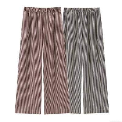 Women's Fashion Vertical Striped Wide Leg Trousers Casual High Waist Elastic Waist Long Pants Summer Comfortable Loose Bottoms