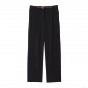 Women's High Waist Straight Leg Trousers With Belt Elegant Pleated Solid Black Office Commute Pants Polyester Spandex Full Length Casual Dress Slacks