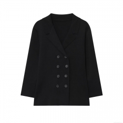 Women's Casual Knitted Blazer Jacket Double Breasted Lapel Loose Fit Long Sleeve Cotton Blend Cardigan Outerwear for Daily Office Commuting Autumn Winter
