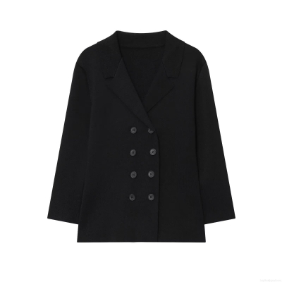 Women's Casual Knitted Blazer Jacket Double Breasted Lapel Loose Fit Long Sleeve Cotton Blend Cardigan Outerwear for Daily Office Commuting Autumn Winter