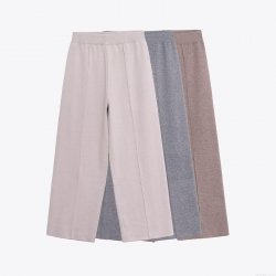 Women's High Waist Wide Leg Knit Pants Comfortable Polyester Spandex Elastic Waist Loose Trousers Minimalist Casual Daily Loungewear Long Pants