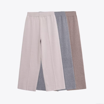 Women's High Waist Wide Leg Knit Pants Comfortable Polyester Spandex Elastic Waist Loose Trousers Minimalist Casual Daily Loungewear Long Pants