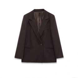 Women's Elegant Polyester Blazer Single Breasted Lapel Jacket For Office Daily Wear Chocolate Brown Solid Color Long Sleeve Outerwear