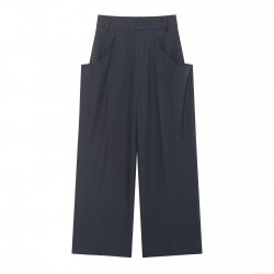 Women's High Waist Wide Leg Casual Pants Solid Color Loose Full Length Suiting Trousers With Side Pockets Polyester Fabric For Daily Work Office Autumn Winter