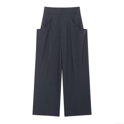 Women's High Waist Wide Leg Casual Pants Solid Color Loose Full Length Suiting Trousers With Side Pockets Polyester Fabric For Daily Work Office Autumn Winter