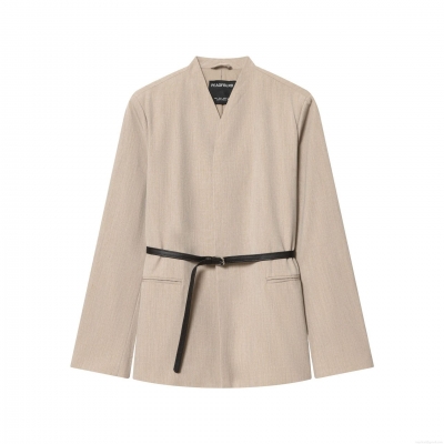 Women's Elegant Polyester Blazer Jacket With Belt Solid Color Long Sleeve Lapel Casual Outerwear For Office Daily Lady Fashion