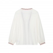 Women's Embroidered White Blouse 100% Polyester Long Sleeve V Neck Shirt Vintage Ethnic Geometric Floral Embroidery Tops Casual Daily Spring Autumn