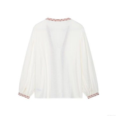 Women's Embroidered White Blouse 100% Polyester Long Sleeve V Neck Shirt Vintage Ethnic Geometric Floral Embroidery Tops Casual Daily Spring Autumn