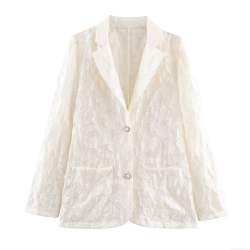 Women's Elegant Floral Jacquard Lace Blazer Slim Fit Long Sleeve Jacket With Pearl Buttons For Office Party Daily Casual Ladies Outerwear