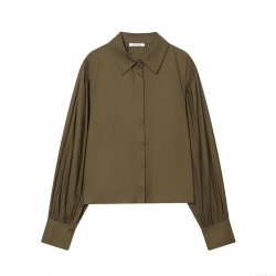 Women's Long Sleeve Puff Sleeve Blouse Polyester Fabric Lapel Solid Color Elegant Shirt Office Commuting Streetwear Chic Top For Women