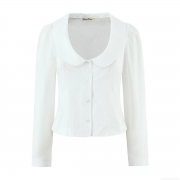 Women's Peter Pan Collar Cotton Shirt Elegant Single Breasted Long Sleeve Slim Fit Blouse For Work Daily Casual White Streetwear Top