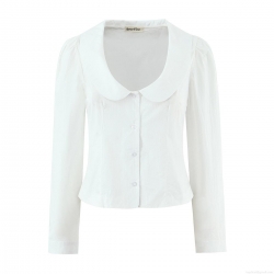 Women's Peter Pan Collar Cotton Shirt Elegant Single Breasted Long Sleeve Slim Fit Blouse For Work Daily Casual White Streetwear Top