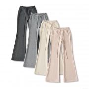 Women's Casual Cotton Blend Fleece Lined Flare Pants High Waisted Drawstring Sweatpants Fashion Solid Color Micro Flare Trousers For Winter Spring Streetwear