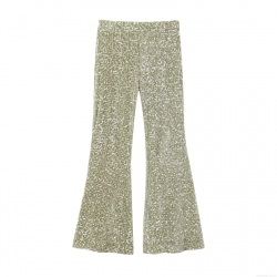 Women's Sequined Flared Pants High Waist Sparkly Glitter Long Trousers For Party Streetwear Clubwear Lady Shiny Bell Bottom Pants Polyester Sequin Leggings