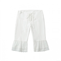 Women's Summer White Lace Patchwork Flare Pants Elegant Hollow Out Embroidery High Waist Lacing 7/10 Length Casual Trousers Streetwear Daily Vacation