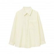 Women's Casual Vertical Stripe Shirt Polyester Lapel Long Sleeve Loose Blouse Streetwear Button Down Top With Chest Pocket For Women Spring Summer