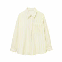 Women's Casual Vertical Stripe Shirt Polyester Lapel Long Sleeve Loose Blouse Streetwear Button Down Top With Chest Pocket For Women Spring Summer