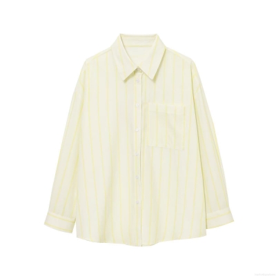 Women's Casual Vertical Stripe Shirt Polyester Lapel Long Sleeve Loose Blouse Streetwear Button Down Top With Chest Pocket For Women Spring Summer