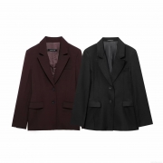 Women's Solid Color Polyester Blazer Jacket Two Buttons Lapel Loose Fit Outerwear For Autumn Office Streetwear Fashion
