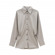Women's Long Sleeve Button Up Shirt Solid Color Turn Down Collar Poplin Blouse Casual Office Commute Street Style Loose Fit Waist Design Grey Top