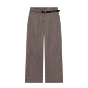 Women Fashion Houndstooth Straight Leg Trousers With Belt High Waist Casual Loose Polyester Spandex Blend Long Pants Winter Elegant Lady Bottoms