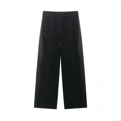 Women Fashion High Waist Wide Leg Pants Black Trousers With Silver Chain Tassel Fringe Loose Casual Streetwear Party Rock Style Winter Polyester Long Pants For Women