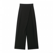 Women's High Waist Wide Leg Trousers Asymmetric Button Waist Casual Straight Pants Solid Black Polyester Commute Elegant Office Lady Long Trousers