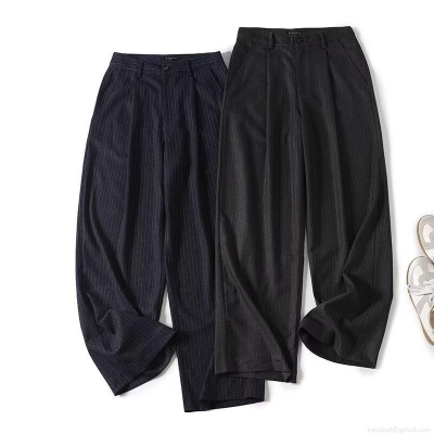 Women Striped Wide Leg Trousers High Waist Casual Commuter Pinstripe Suit Pants Polyester Viscose Blend Straight Leg Loose Trousers For Office Lady Daily Autumn New