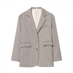 Women's Houndstooth Blazer Notched Lapel Single Breasted Polyester Suit Jacket For Office Lady Casual Elegant Long Sleeve Outerwear Spring Fall Fashion