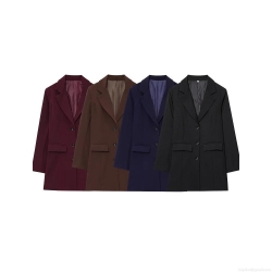 Women's Casual Blazer Jacket Polyester Twill Long Sleeve Single Breasted Mid-Length Professional Office Suit Jacket With Flap Pockets Solid Color Workwear Elegant Outerwear For Ladies